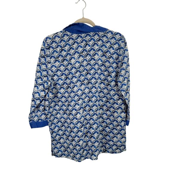 Sigrid Olsen Blue 100% Linen Tunic Top Coastal Beach Vacation Womens Large - Picture 7 of 7